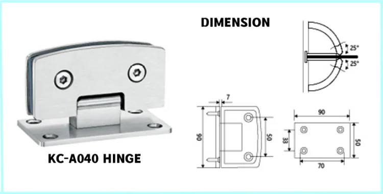 Hot Selling Bathroom Hardware Shower Door Hinge Stainless Steel 90#  Arc 90 Degree Double Glass Pivot Hinge I