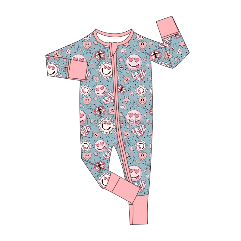 Breathable Soft Sustainable bamboo spandex pajamas New born zippy sleeping jumpsuit with double-zipper pajamas