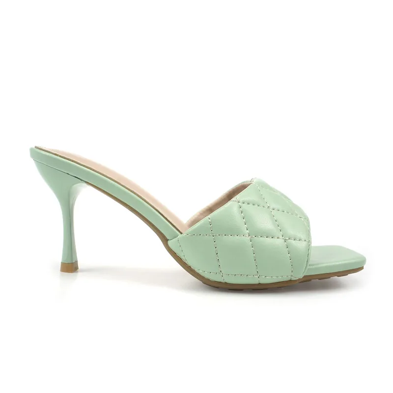 New fashion Ladies High Heels Sandals sexy Square Toe Thin Heel Female Slides Slippers Summer Mule Shoes for women