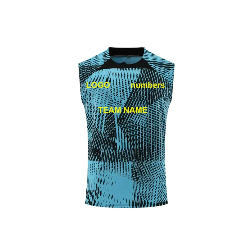 OEM Custom Sublimation Team Training Uniform Sleeveless Sport Wear Men + Kids Unisex Sleeveless Football Shirt