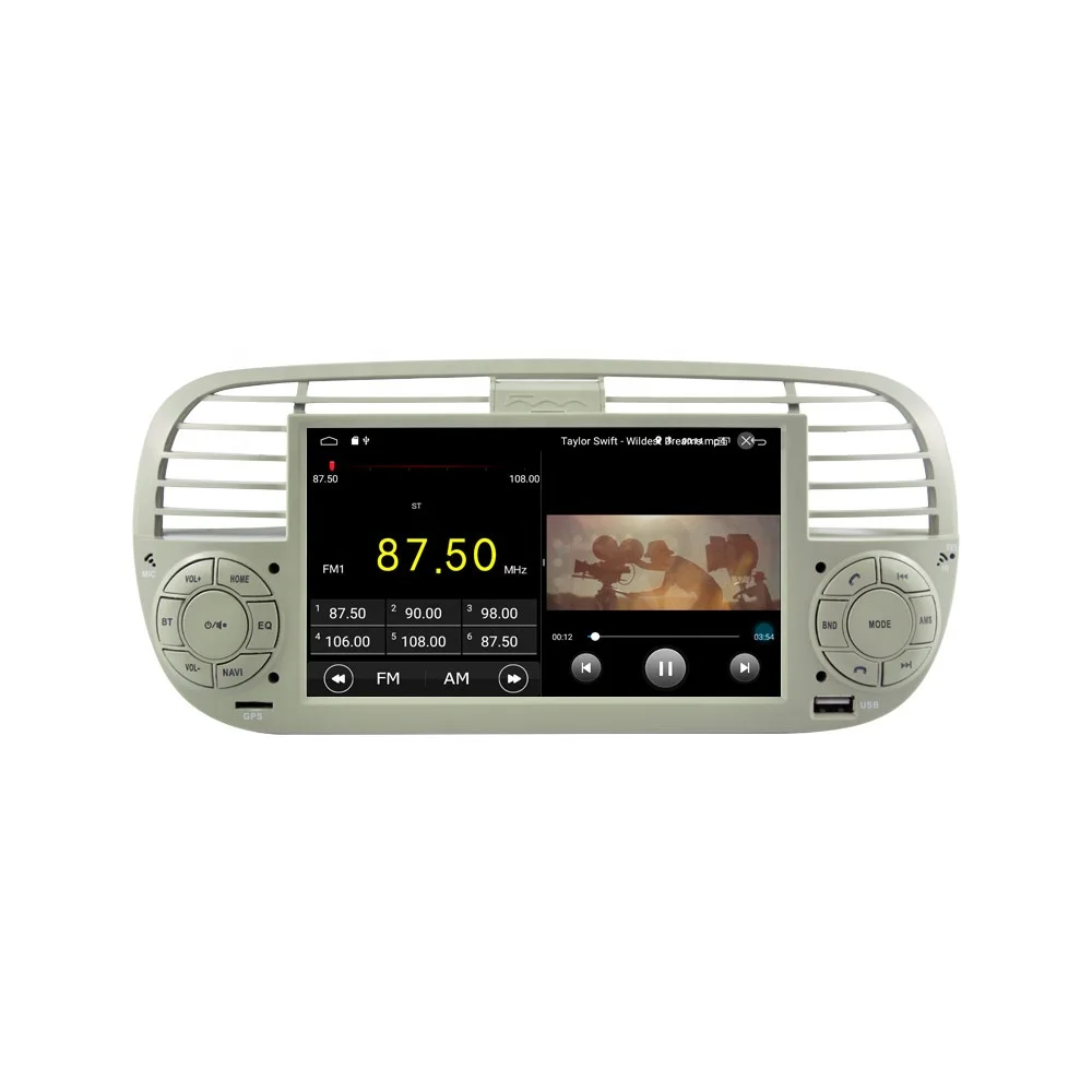 White 7 Inch Android Auto Car Radio Multimedia Player Stereo For FIAT 500 Carplay Video AUTO SWC DSP RDS BT 4G 8 Core Audio WIFI