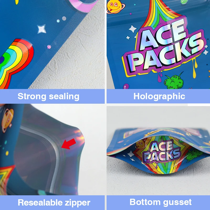 35g Glossy Print Matte PET Material Custom Printed Mylar Bag Shape Stand up Food Pouch Smell Proof with Die Cut Zipper