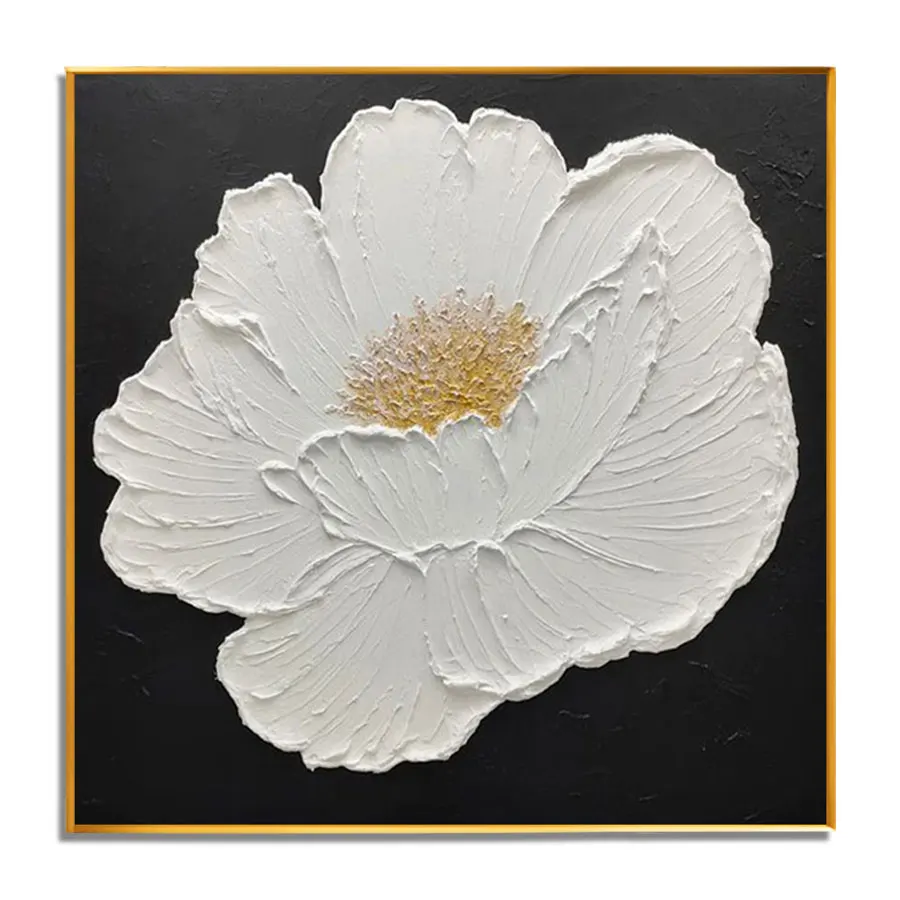 Original Art High Quality Modern Abstract Floral Painting Big Size White Flower Oil on Canvas Handpainted Wall Art