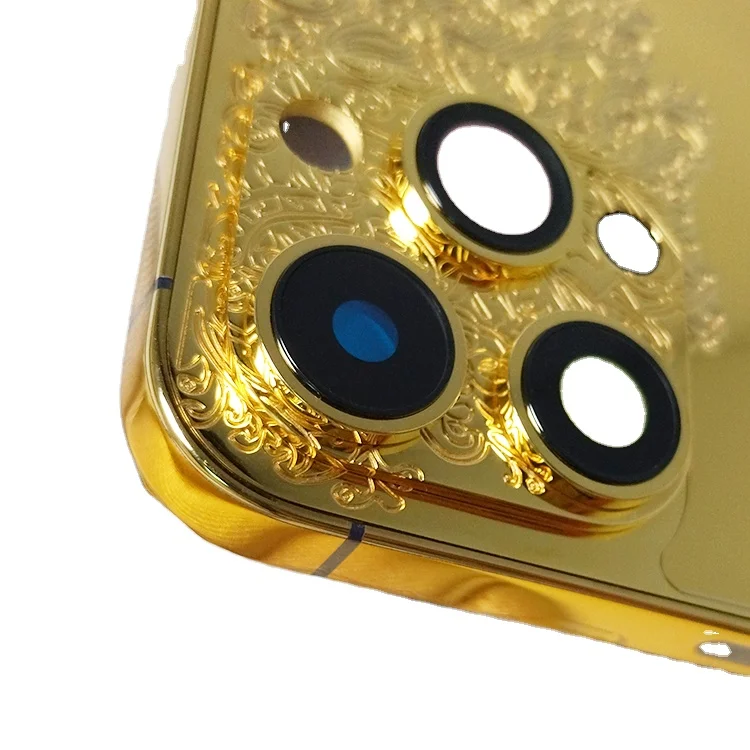 Accept custom high quality vacuum gold-plated frame gold case beautifully designed deep carved pattern mobile phone case