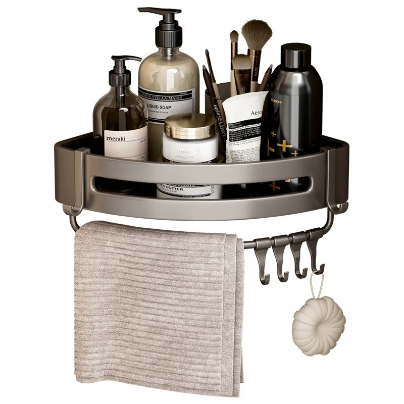 Wall mounted Aluminium bathroom organizer corner rack shelves with hooks shower basket towel rack shelf for bathroom bedrooms