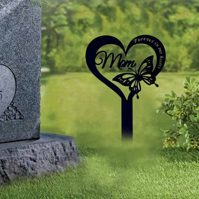 Metal Heart Shaped Stake Decor Memorial Sign Marker Heart Shaped Garden Stake Cemetery Yard Signs Grave