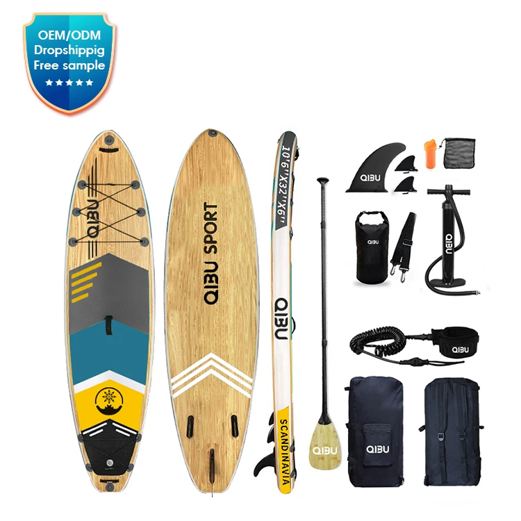 QIBU Hot sale new design wooden inflatable stand up paddle board sup board free shipping