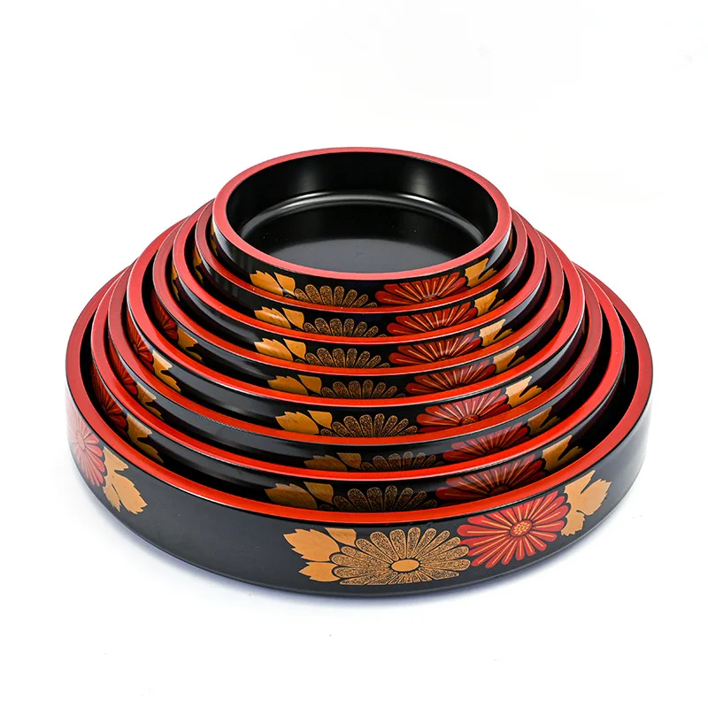 Japanese Dry Ice Sushi Dish Basin Tableware Round Lacquer Sushi Oke ABS Plastic Sashimi Serving Platter Plate Tray