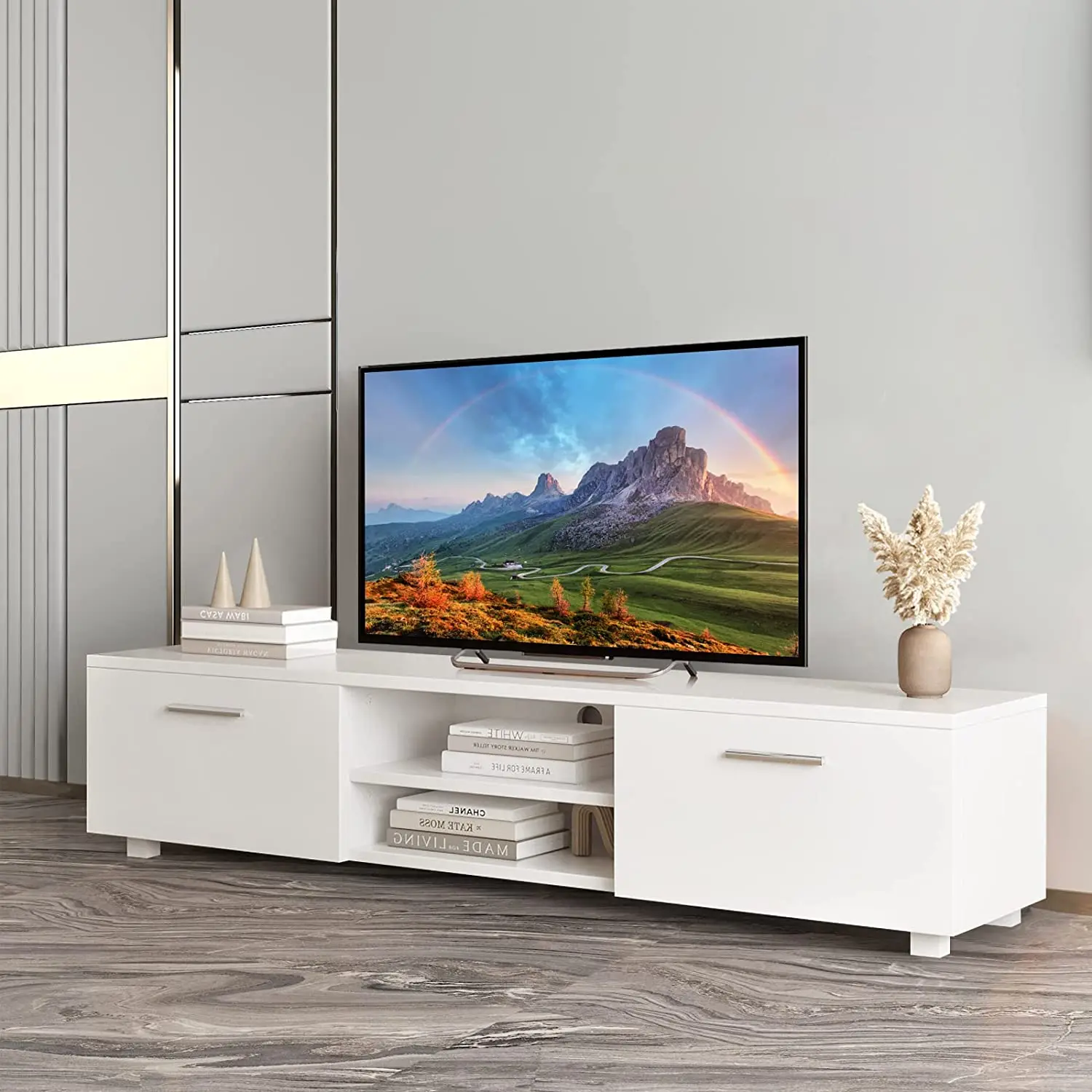 Modern TV Stand Entertainment Centerwith Storage TV Cabinet Media Console Table for Living Room Bedroom White