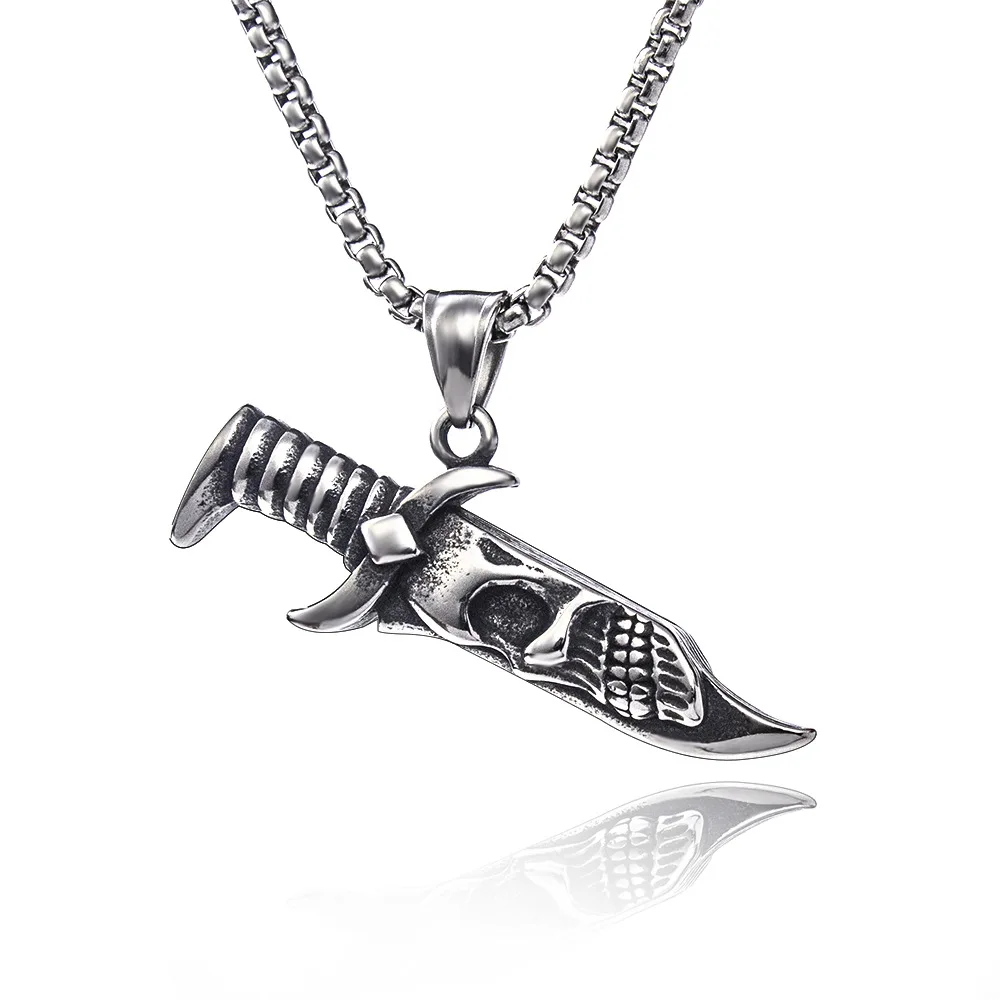 SC Stainless Steel Chain Men Necklace Creative Dagger Necklace Silver Plated Simple Engraved Knife Necklace Punk Jewelry for Men