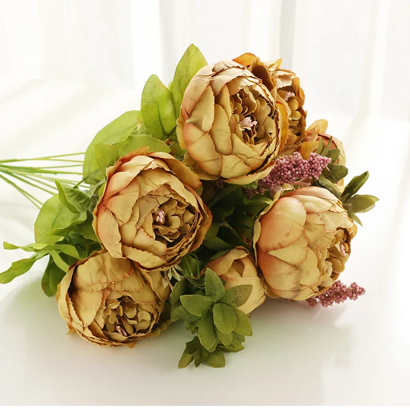 47cm 13 Heads Home Wedding Decoration Modern Artificial Silk Peony Flowers Bouquets Bunch