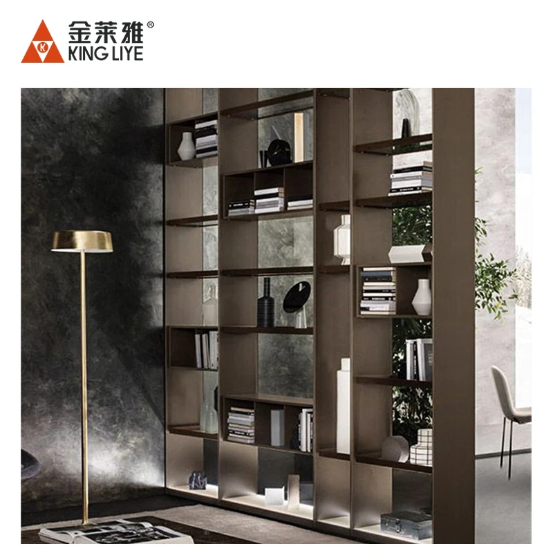 Wall-mounted Book Shelf Top Quality Custom Italian Contemporary Light Luxury Modern Aluminum Bokcase Storage