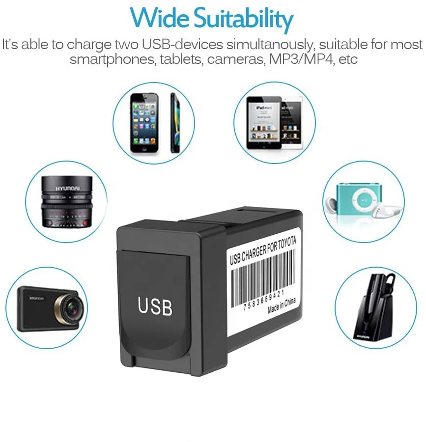 CHELINK Car Charger 12V  Dual USB QC3.0 Socket Quick Charge Water and Dust Proof For Toyota