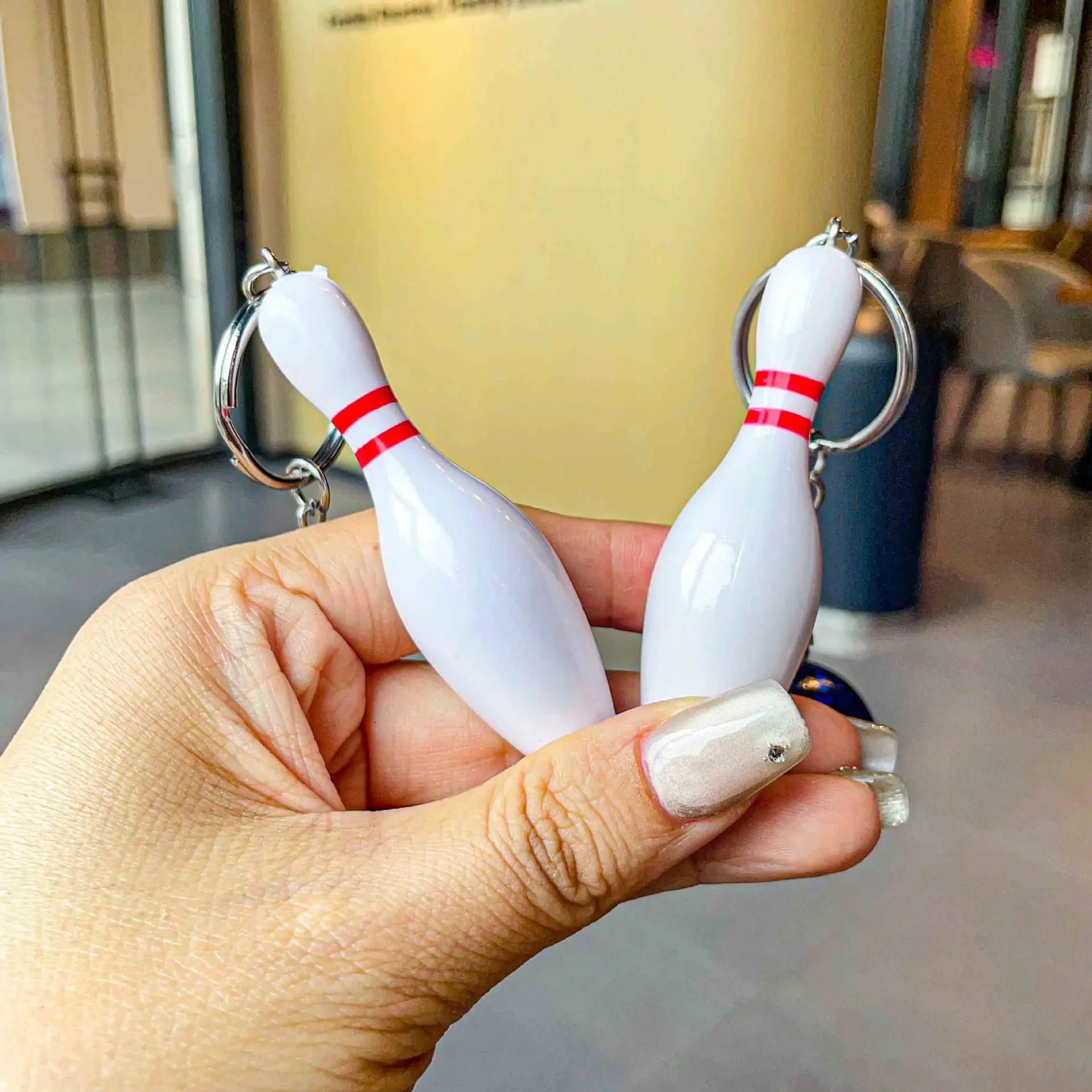 New Mini Souvenir keytag 3D Keyfob Pendant Keyfob Bowling Pin and Ball keyholder