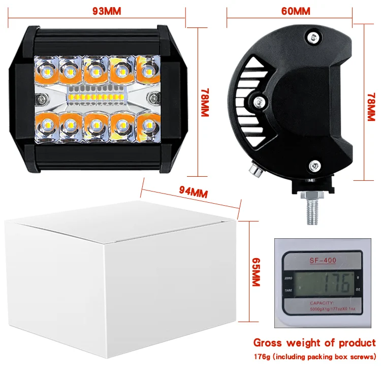 60w led work lamp dual color yellow/white flashing fog lights led bar 4 inch led offroad lights truck led lamp spotlight led 4x4