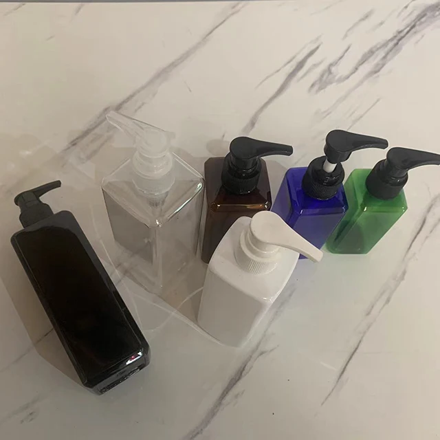 Hengjian 250ml 300ml White Green Black Square Liquid Soap plastic Cosmetic Pump Dispenser Bottle For Shampoo Lotion Conditioner