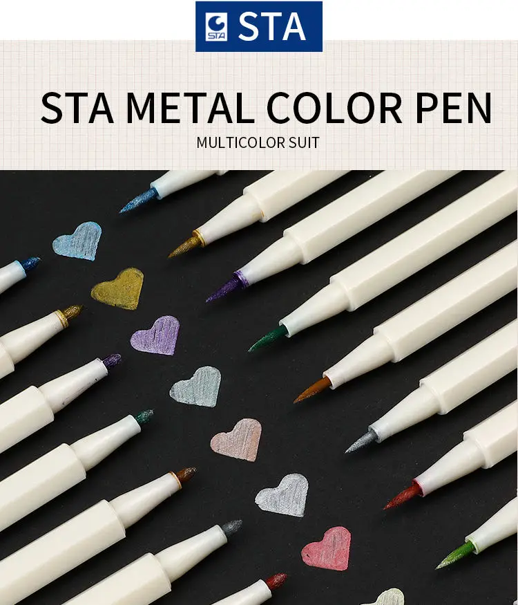 Fine Point metallic markers Permanent Calligraphy painting pen set of Metal Direct Manufacturer 10 Colors Color for Album Black