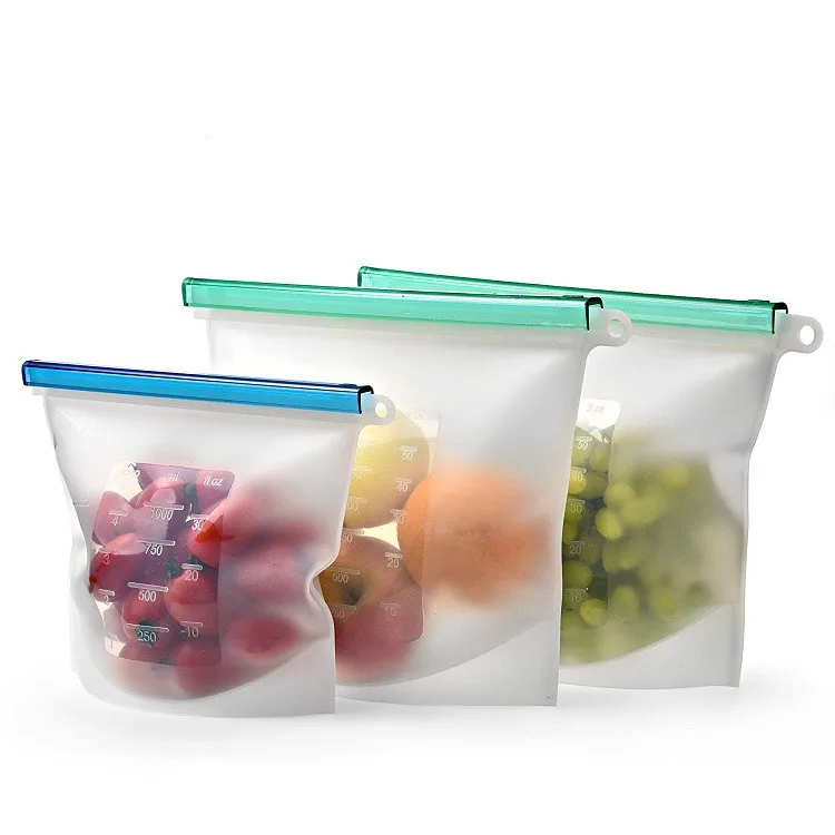 1000/1500ML Wholesale Vegetable fruit Freezer Airtight Seal Fresh reusable silicone food storage bag