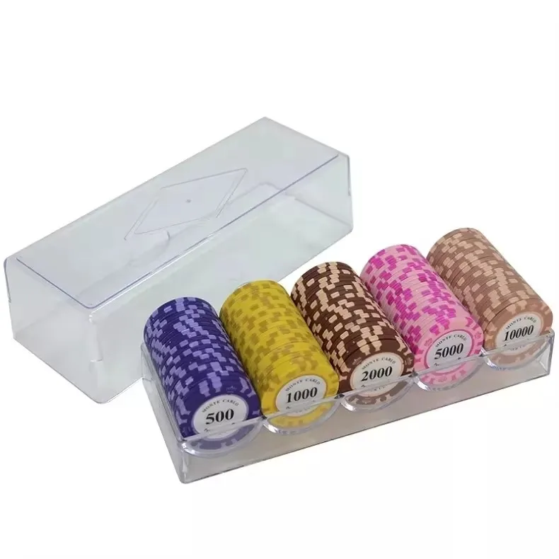 High Quality Monte Carlo Style Texas Ceramic Poker Chips Custom Logo round Shape Clay Bargaining Game Chips