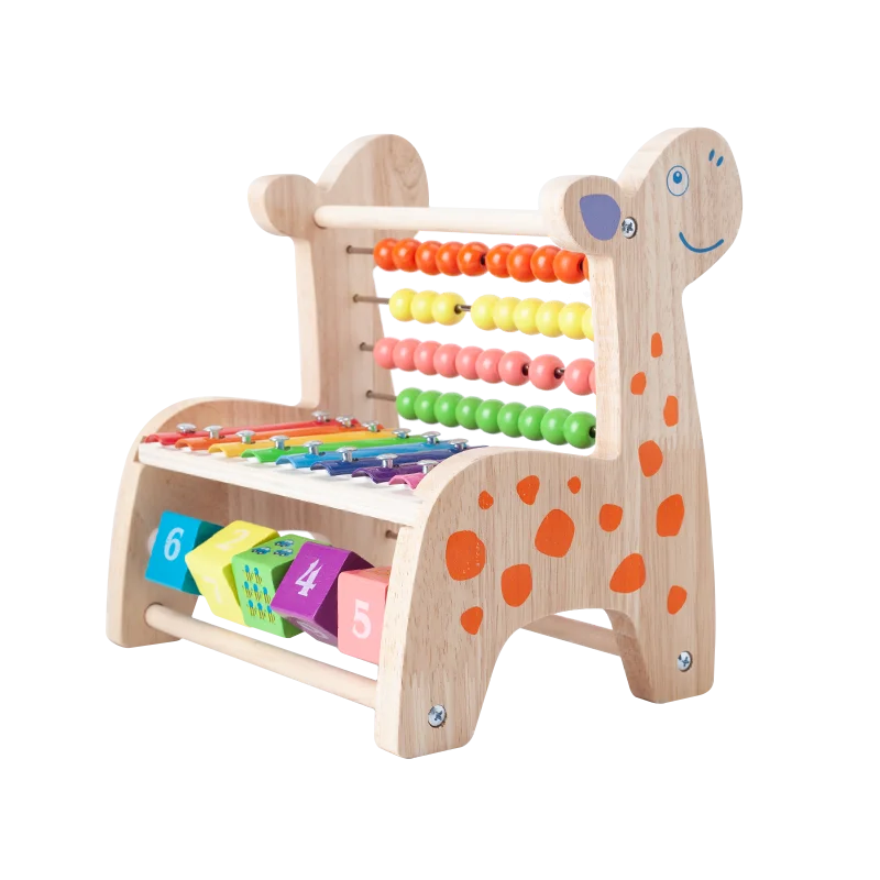 ODM OEM Montessori Musical Instrument Rainbow Colorful Abacus Rack Math Game Cute Deer Shape Round Beads Wooden Toy