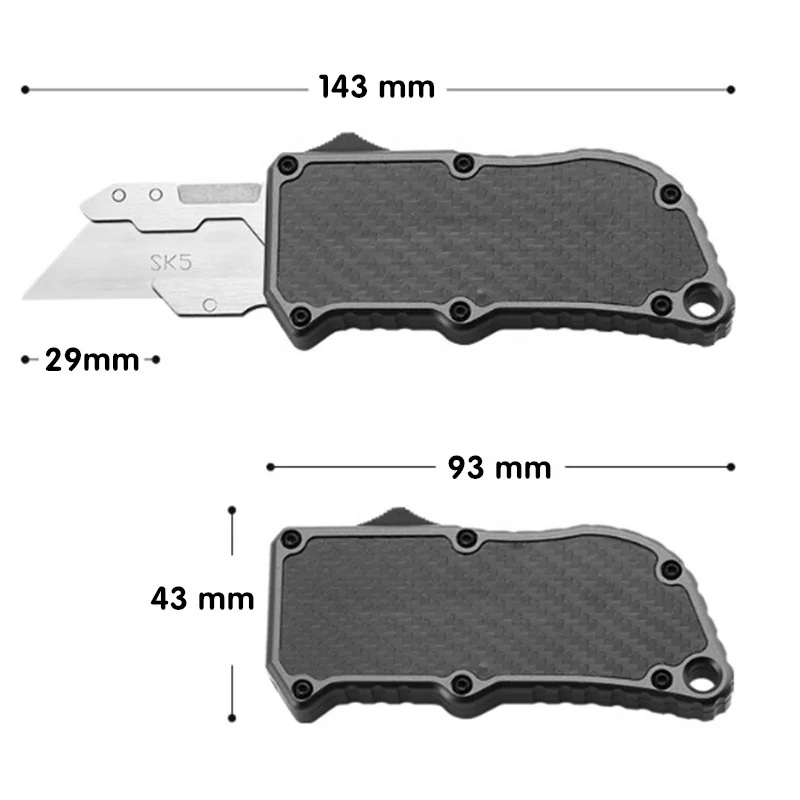 UK-1706 Pocket EDC Aluminum Alloy Shell Double Action Auto Switchblade Box Cutter Razor Knife OTF Utility Knife