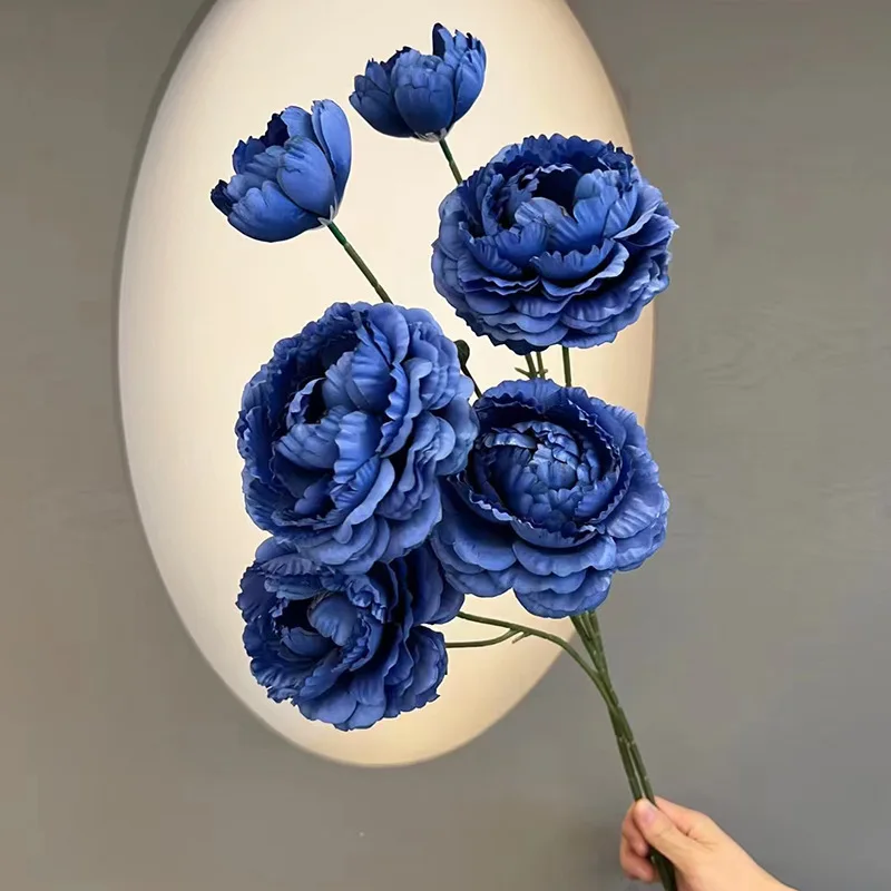 Wholesale Cheap Royal Blue 3 Head Artificial Peonies Flower for Wedding