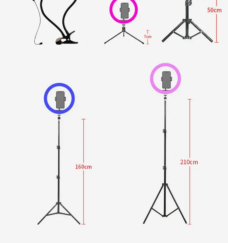1.6m Stand Ring Light Dimmable Flash Selfie Video Conference Beauty Broadcast Vlog Digital RGB Ring Light Photographic Lighting