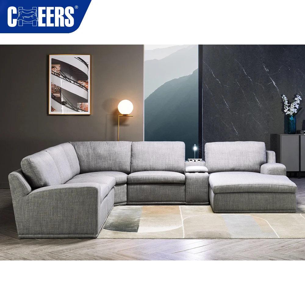 MANWAH CHEERS Fabric Skin-friendly Living Room Sofa 5-Seater Recliner Sectional Sofa with Chaise and Console for Living Room
