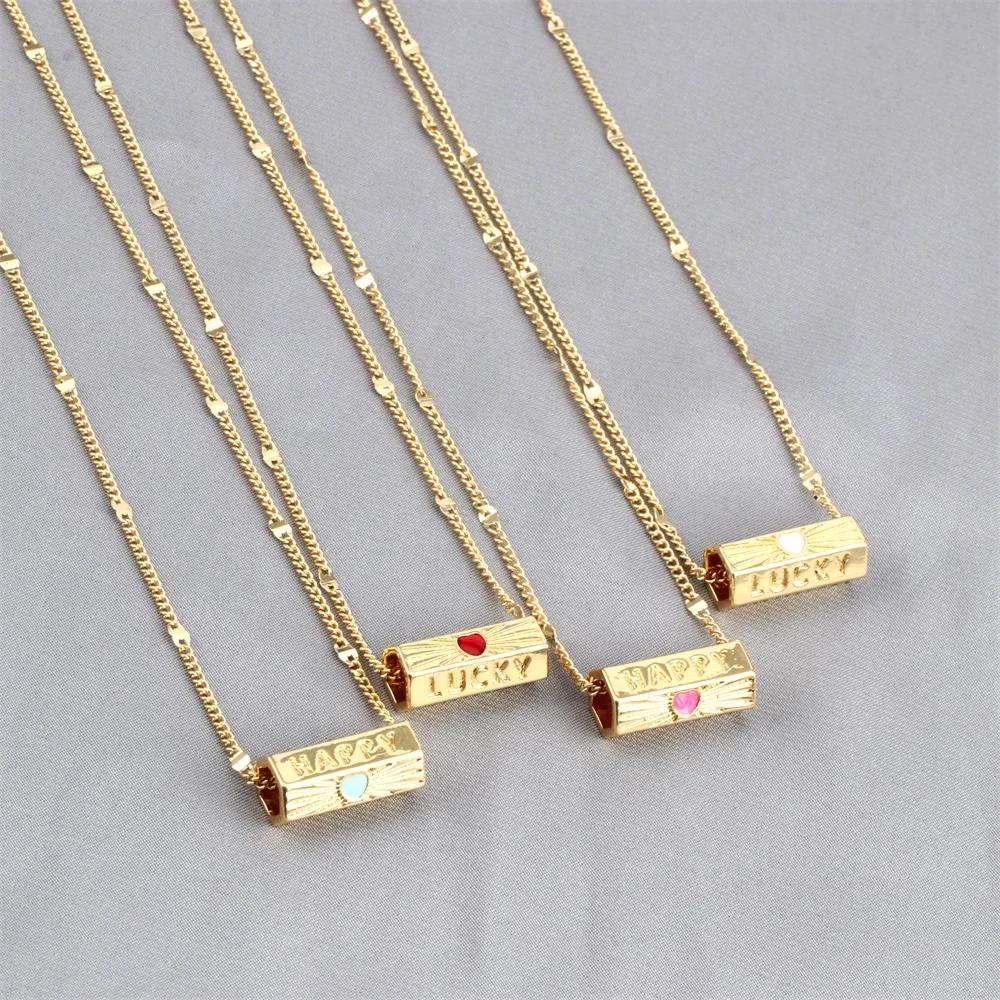 Blogger 18K Gold Plated Copper Ladies Enamel Heart Hexagon Dangle Lucky Cuba Chain Necklace