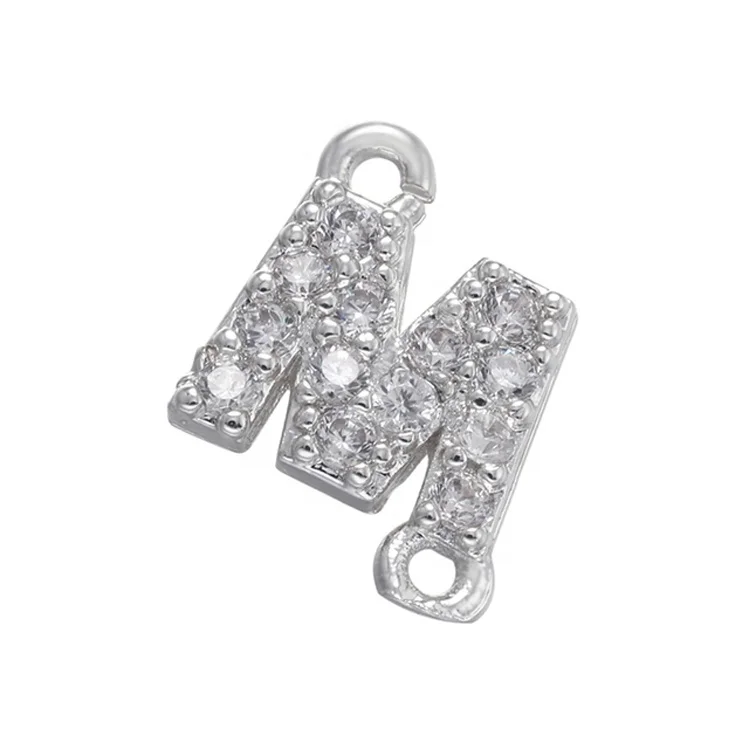 Sliver Color Mini CZ Crystal 26 Initials Letter Charms Connector for Bracelet Jewelry Accessories Wholesale
