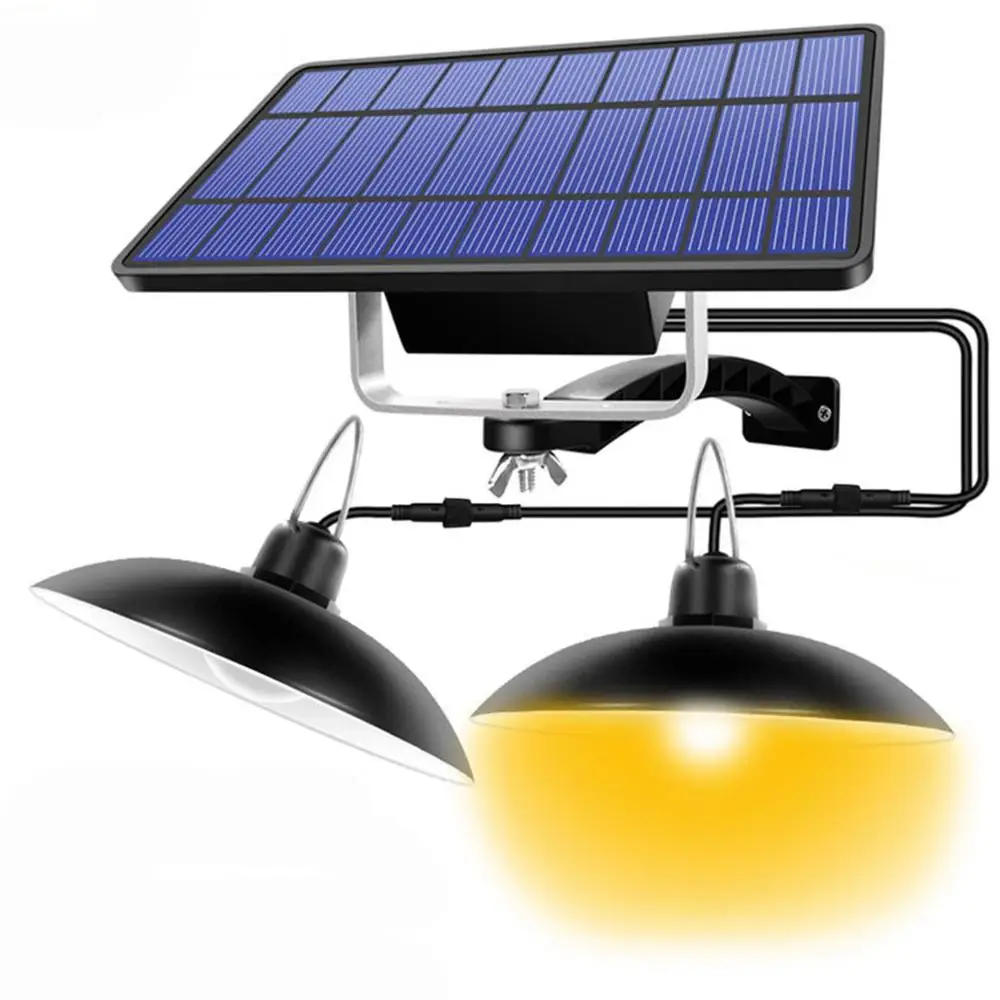 Outdoor Double Head Solar Pendant Light Indoor Solar Lamp With Line solar spot Lighting
