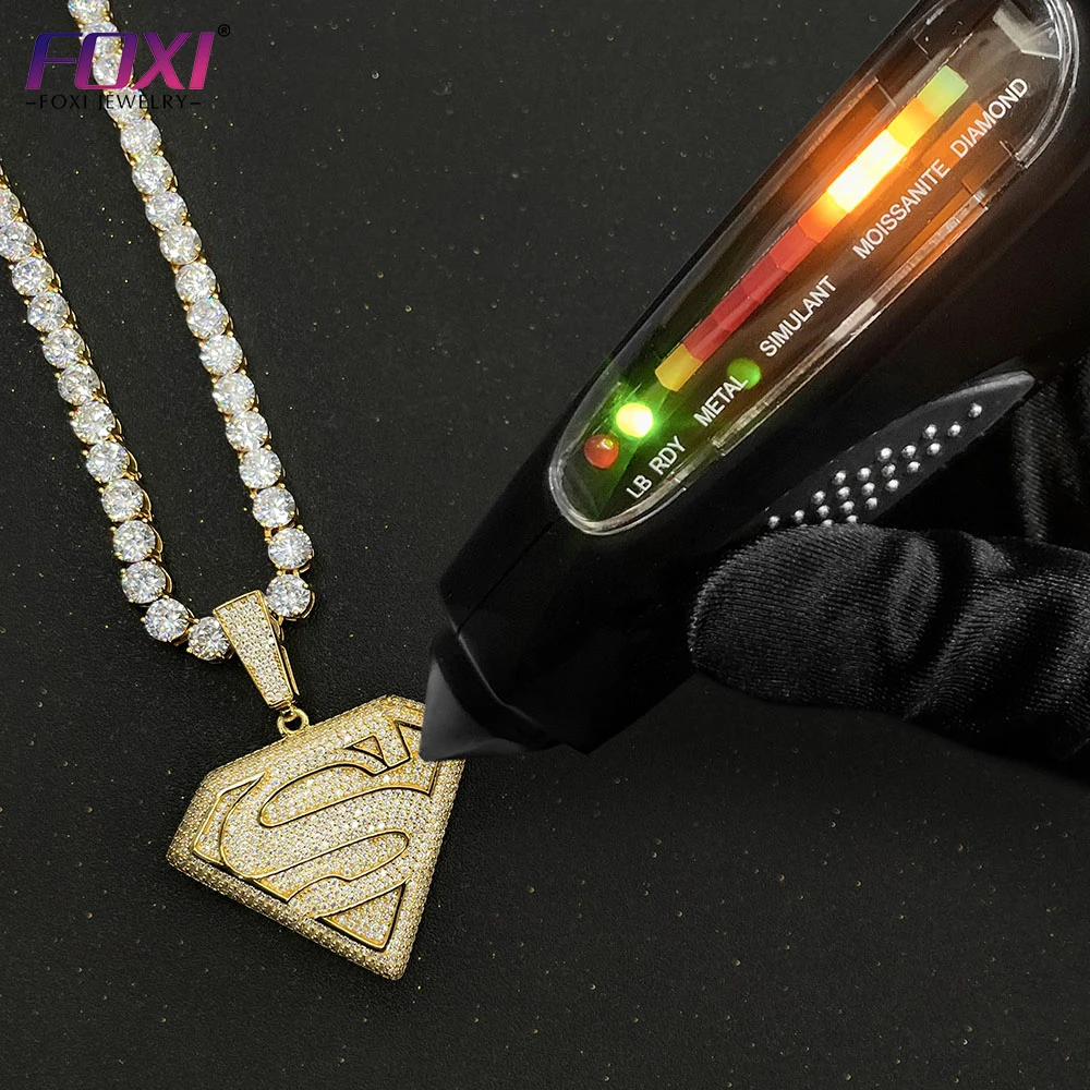 Fashion Hot Sale Hip Hop Superman Pendant Gold Plated Men Full Moissanite Stone Sterling Silver Conspicuous Pendant For Necklace
