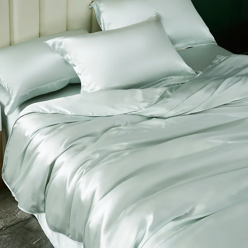 Custom luxury summer silk bedding 19mm king size 100% pure natural mulbery silk 4 pcs bed sheet comfort set