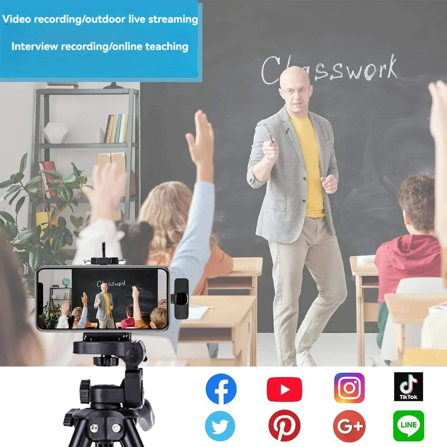 New Music Podcast Equipment Live Streaming Interview Portable Clip Lapel Microphone Voice Recorder Lavalier Wireless Microphone