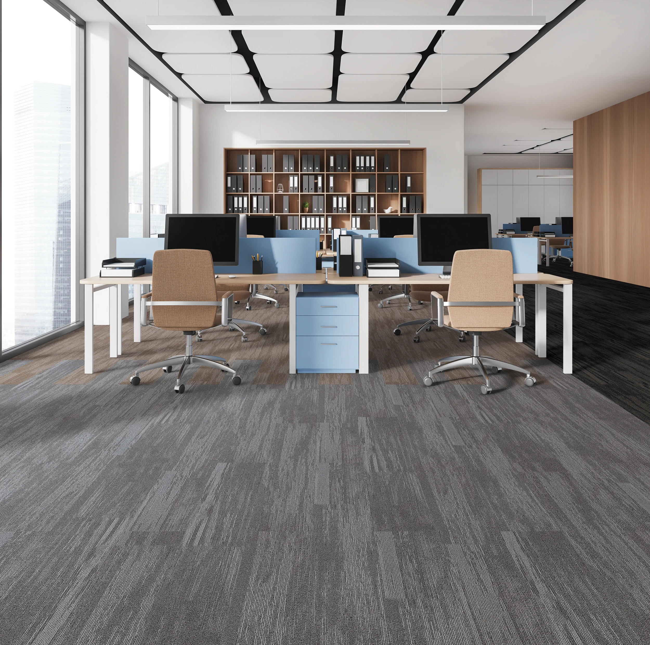 Commercial Offices Carpet Tiles Square Gray Art Floor PVC Backing Tufted Nylon with Geometric Pattern for Home Use