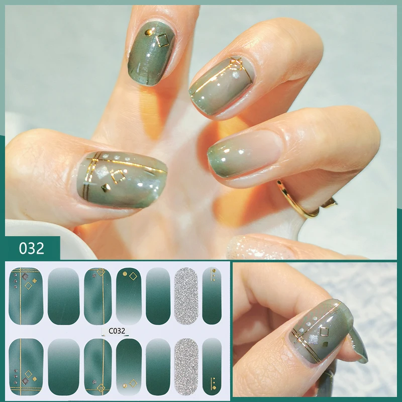 Missbloom Wholesale Korean Geometric Nail Sticker Orange Acrylic Gel Nail Strip For Girl