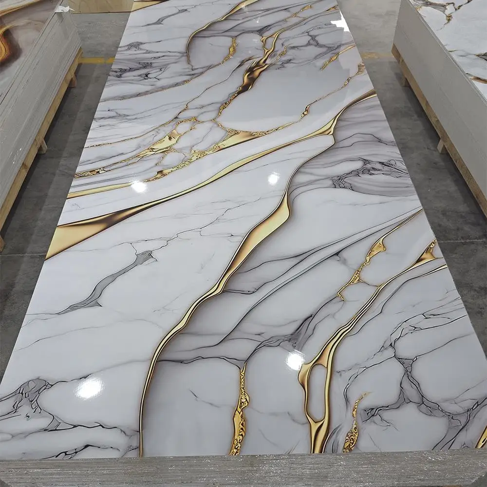 Amer Waterproof High Glossy Marble Alternative Wall Panel Board PVC UV Marble Sheet For Interior Decoration