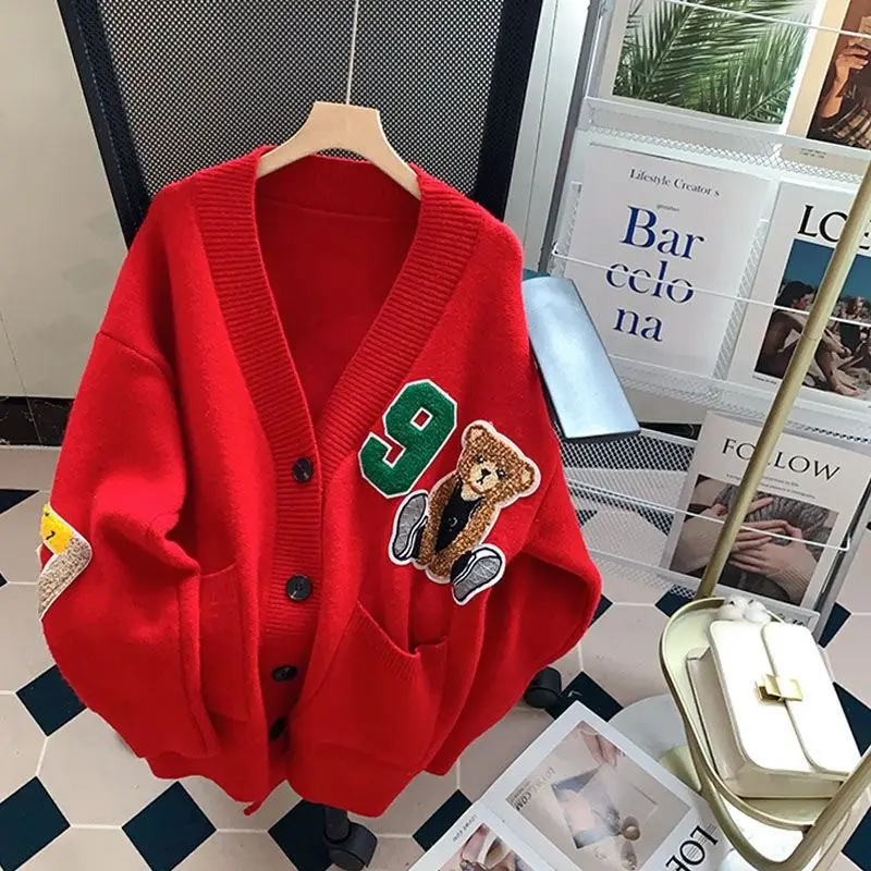 Winter 2023 Women Clothing Oem Odm Custom V-Neck Long Sleeve Jacquard Knitted Sweater Cardigan