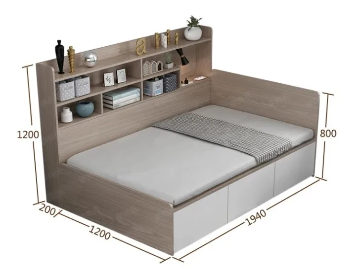 Modern minimalist multi-functional solid wood girls bed with shelves home bed frame king size set furniture bedroom