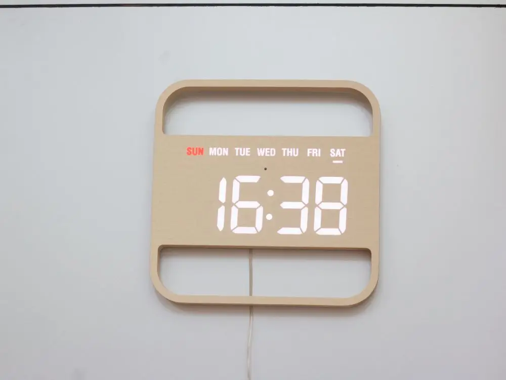 2024 12 Inch Home Bedroom Living Room Kitchen Office LED Wooden Digital Wall Calendar Clock  ET5068