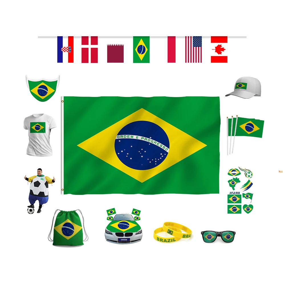 Wholesale Hot selling Brazil soccer fan products custom logo Brazil Soccer Fans Souvenir Merchandise Brazil Soccer Jersey Flag