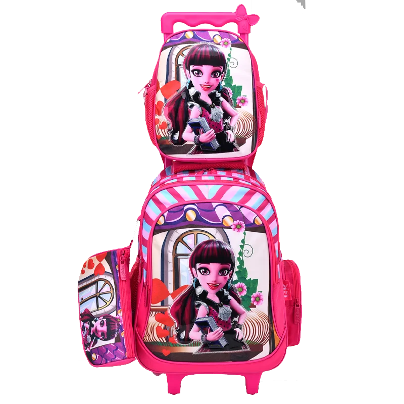 Wholesale 16 inch orignal cartoon character design  trolley school bags with 3 pieces set