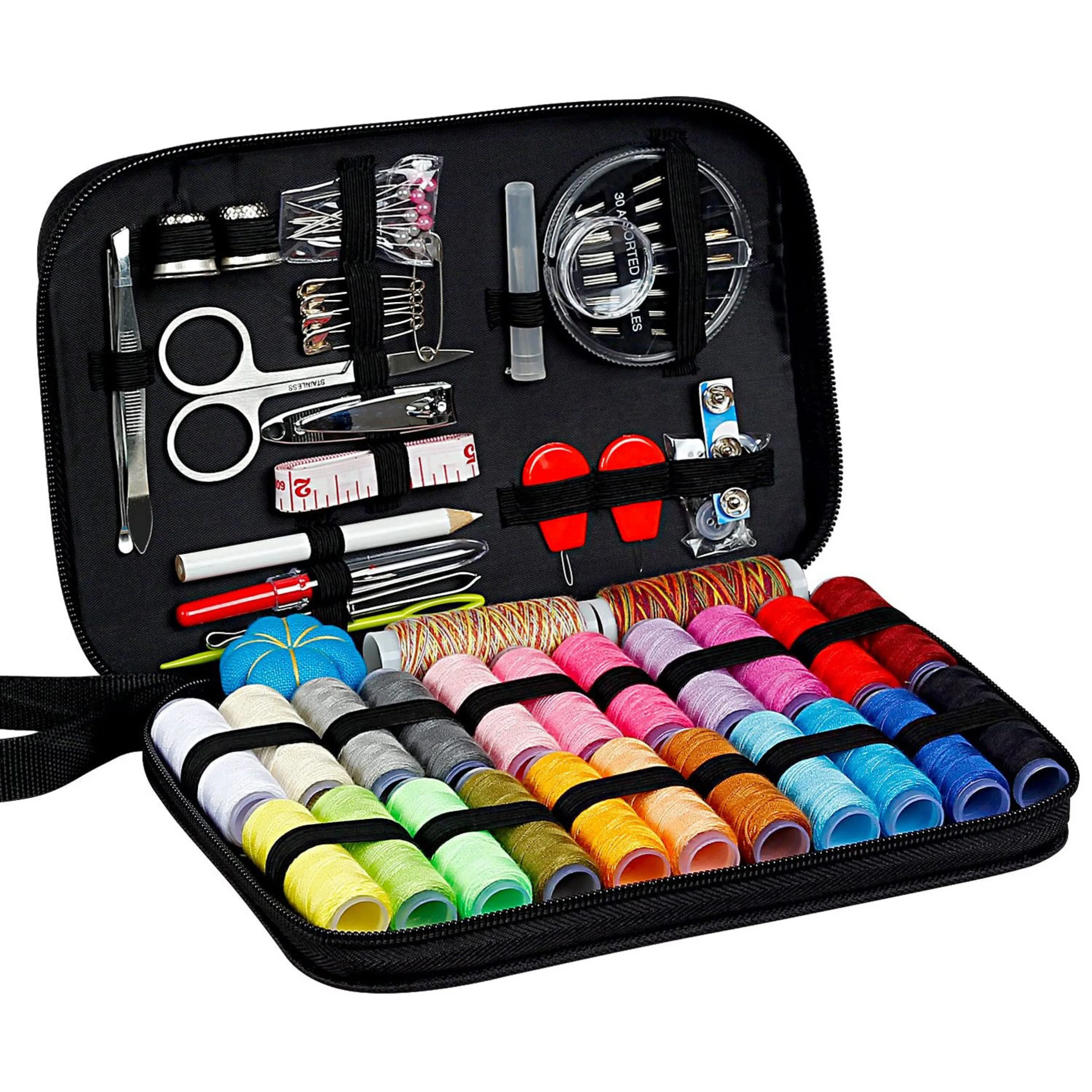 98 pieces of sewing kit accessories practical bag black zipper bag home travel mini travel sewing kit