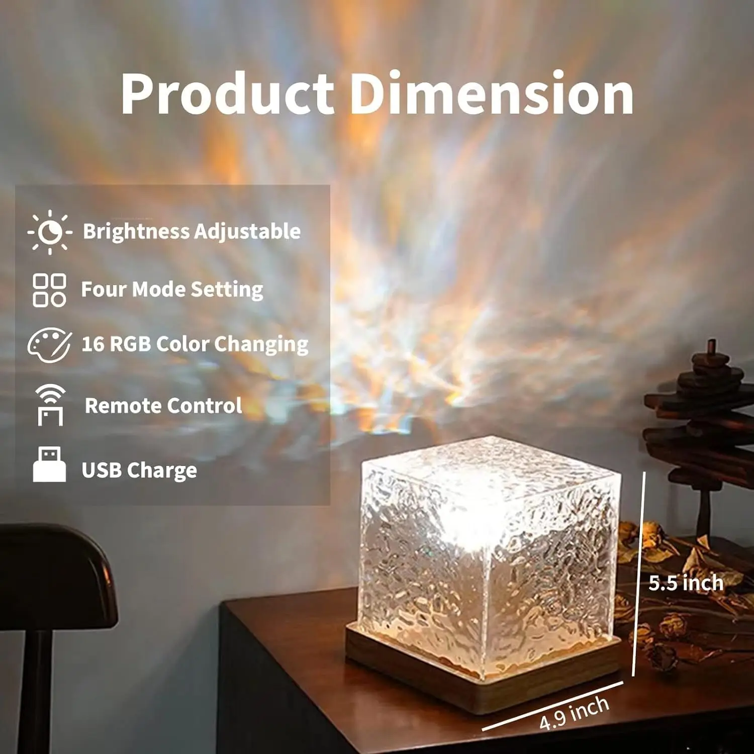 16 RGB Color Changing Aurora Glow Lamp Cube Ocean Wave Night Light Projector LED Desk Table Lamp  with Remote