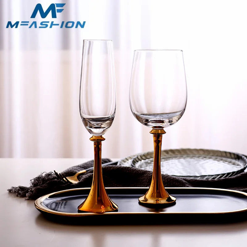 New arrivals discount price in stock amazon hot sale luxurious rhinestone lead free crystal champagne and wine glass gold rim