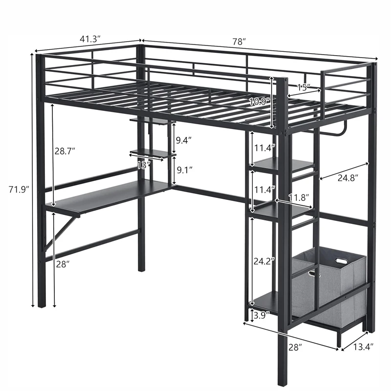 Metal loft bunk bed with storage loft bed with desk and storage loft bunk double adult bed
