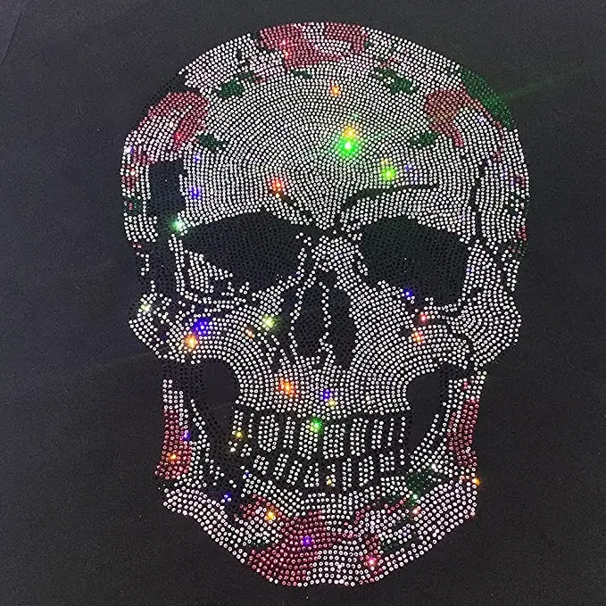 Free design sample custom high quality skull rhinestone zipper hoodie rhinestone iron transfer pattern