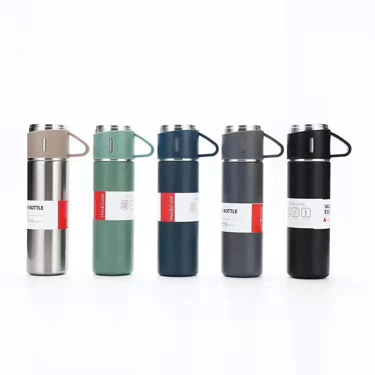 HOT popular Corporate Business Stainless Steel Vacuum Flask Thermos Mug Gift Set 5 insulated water bottle with 3 lids
