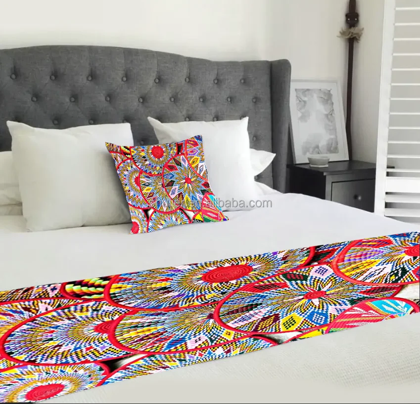 custom Ethiopian style large size star hotel bed throw scarf printing polyester bed runner Bed runners and matching pillows
