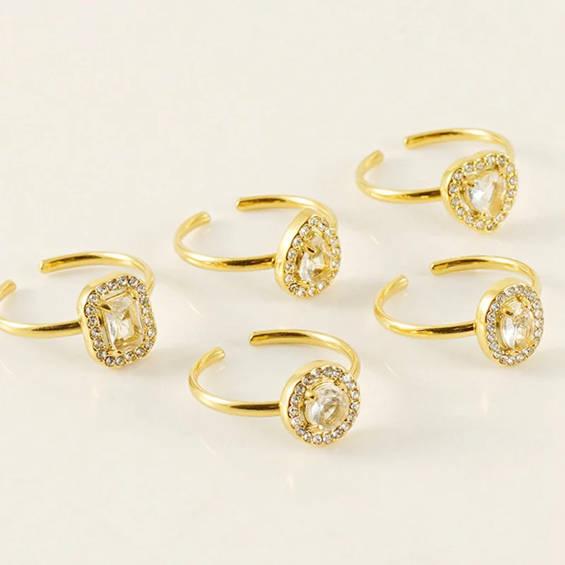 Stylish adjustable stainless steel rings stacking square citrine turquoise open ring 14k gold for girls